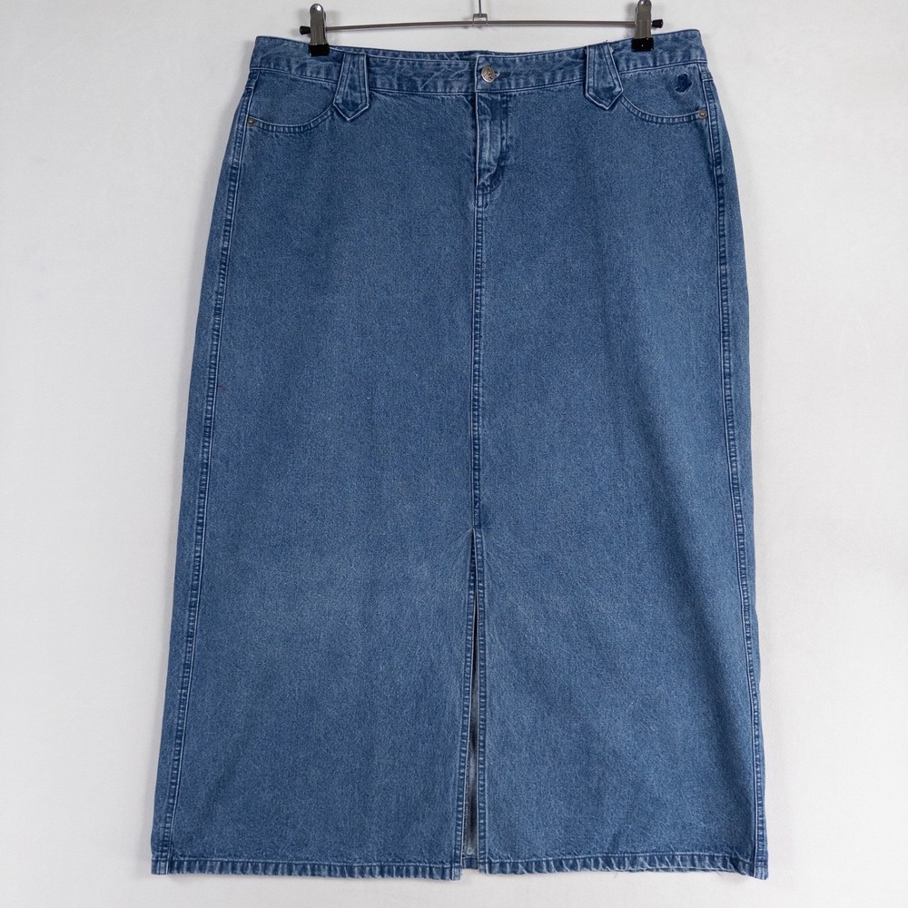 Angel Ranch Denim Maxi Skirt XL Front Slit Casual Comfortable Everyday Western